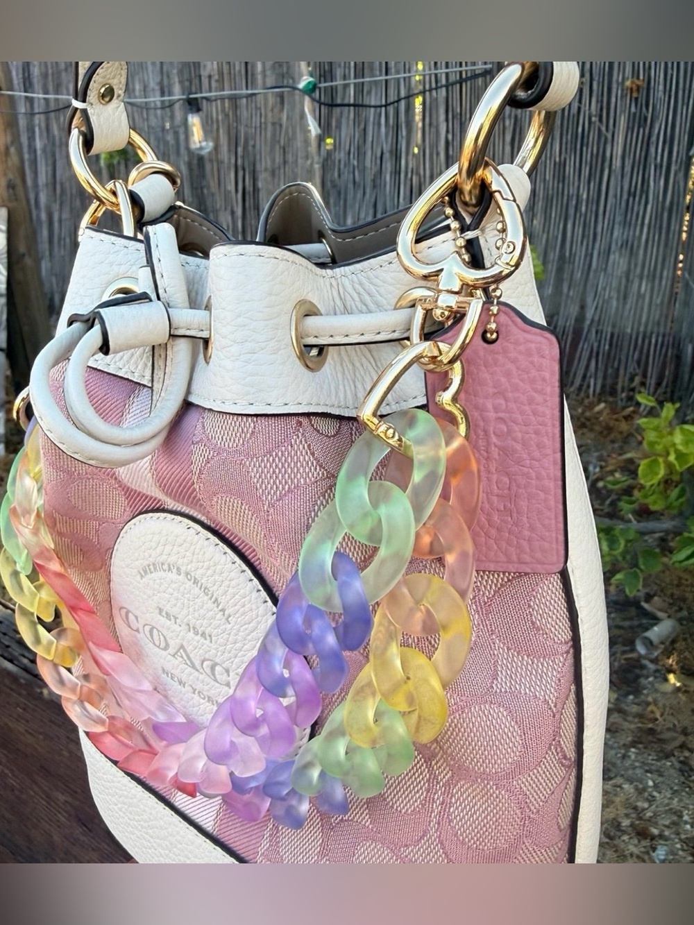 Novelty Strap| Bag Strap| Frosted Matte Rainbow Acrylic| Chain Link| Heart Shape - Picture 6 of 9